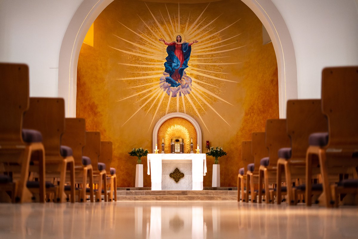 Portrayal of the Assumption of Mary into Heaven in Assumption Chapel at St. Mary’s University.