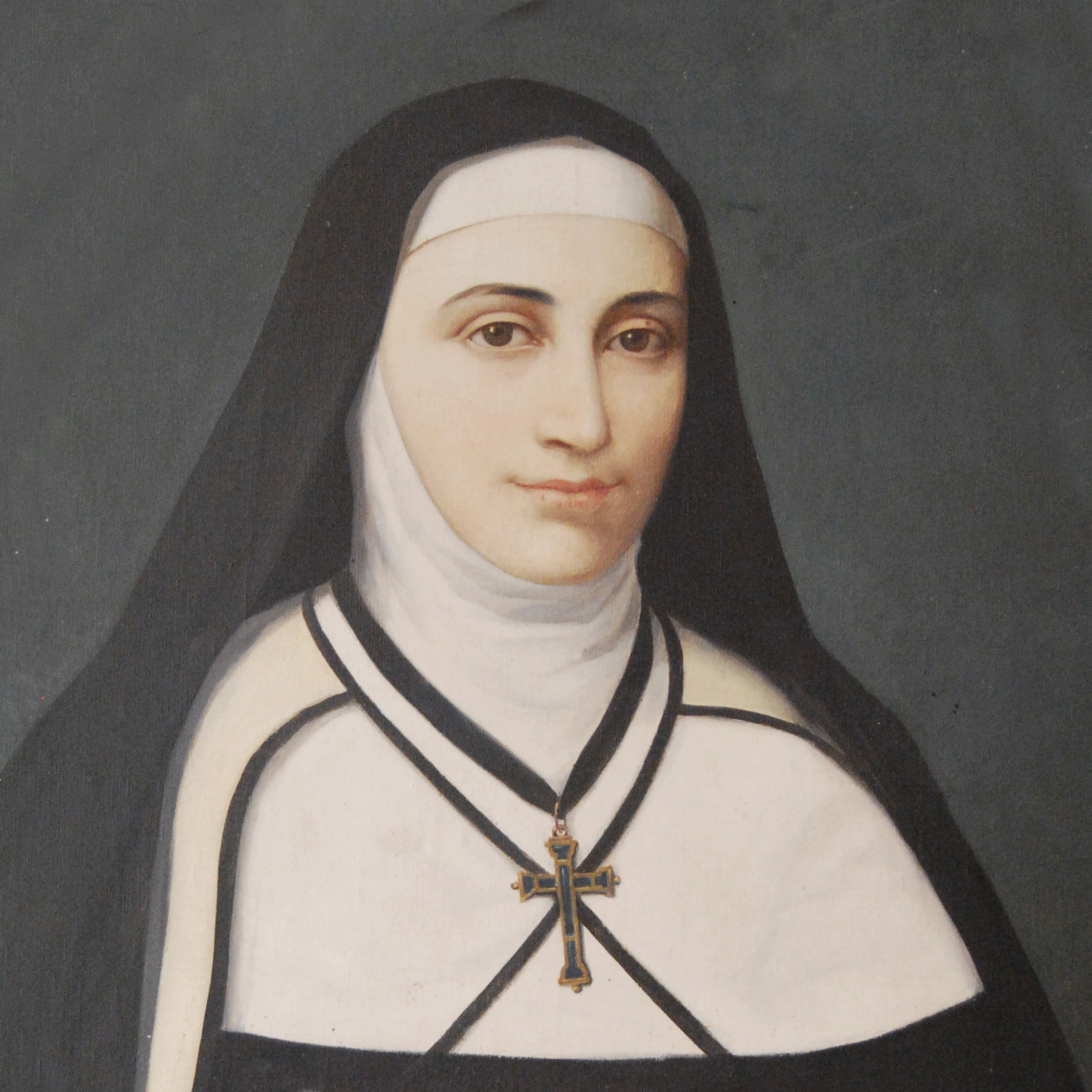 Portrait of Adèle de Batz de Trenquelléon painted by an unknown artist, now at the Community of the Daughters of Mary in Agen, France. William Joseph Chaminade painted by Fausto Conti. See  and .